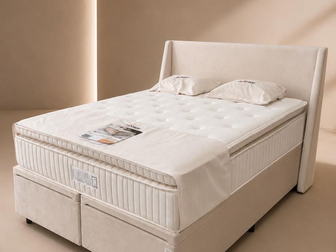 Cama box casal bege com colchão — Girassol Sofás, Apiúna