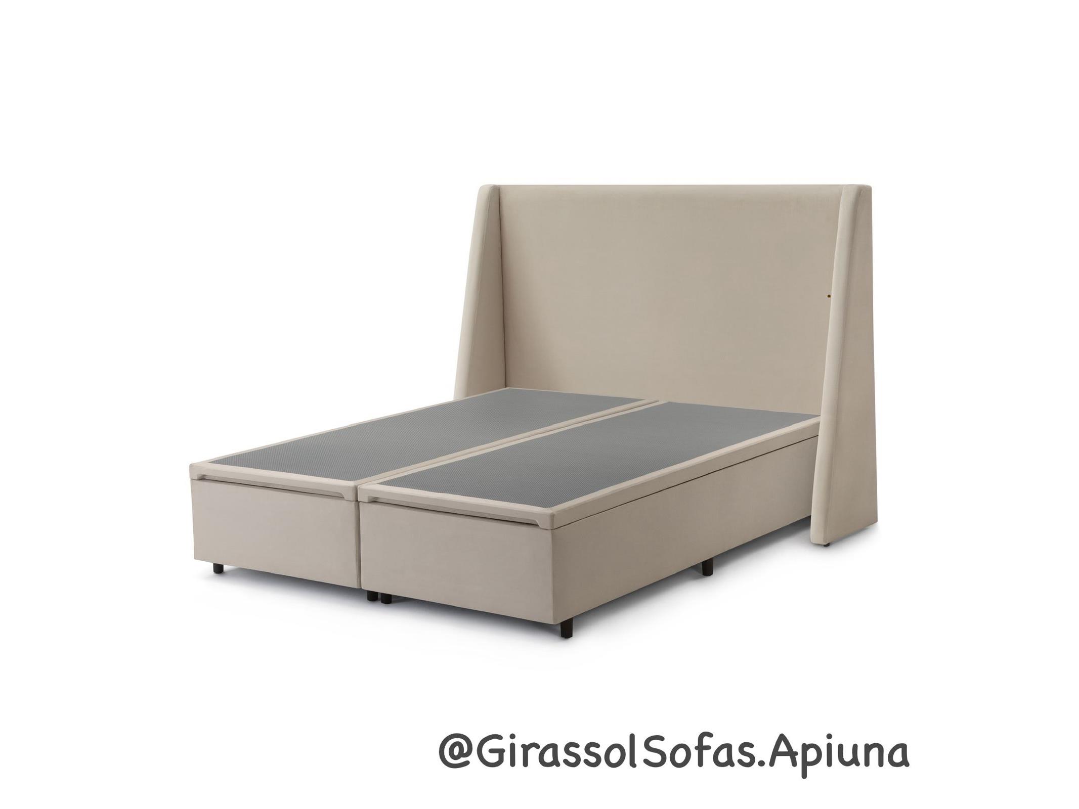 Box com cabeceira estofada bege — Girassol Sofás, Apiúna